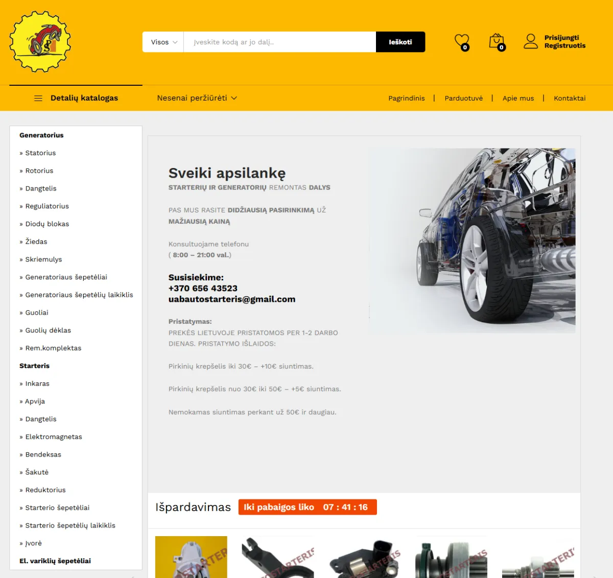 Autostarteris.lt svetainės ekrano nuotrauka