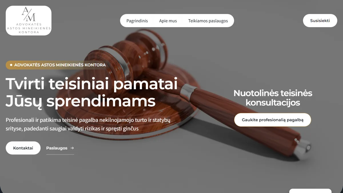 Mineikiene.lt svetainės ekrano nuotrauka