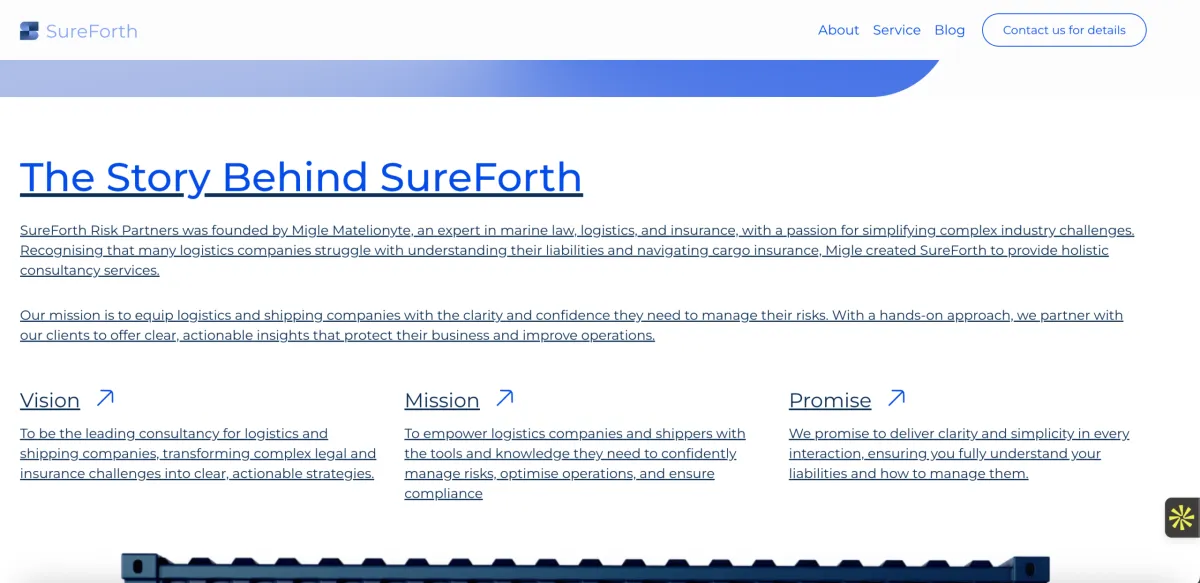 Sureforth.com svetainės ekrano nuotrauka