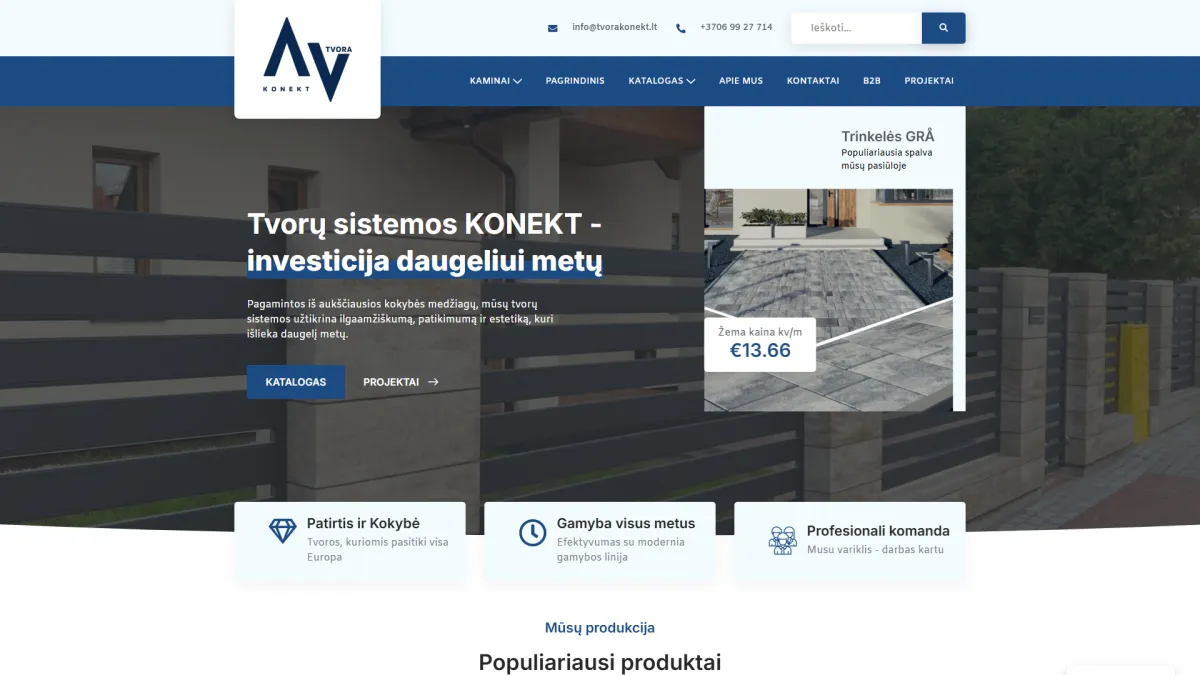 Tvorakonekt.lt / Kaminai.com svetainės ekrano nuotrauka